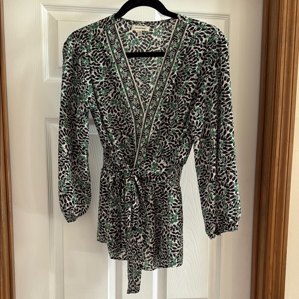 Max Studio Silver Gray Wrap Blouse 3/4 Sleeve